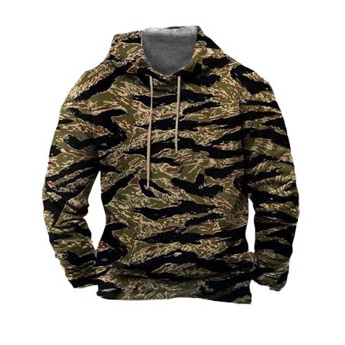 Tiger Stripe Camouflage Jacket Men's Vintage Camouflage Button Sweatshirt Camo Long Sleeve Shirt Men's Novelty Hoodies
