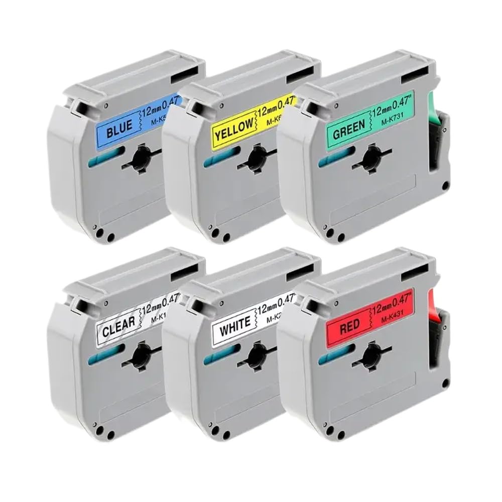 Nastro per etichette 12mm MK231 MK-231 MK131 MK631 compatibile con Labellr PT60 PT70 PT80(Black on Silver)