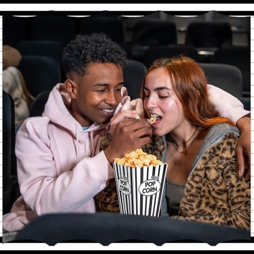 Image of Xinnun 100 Pcs Popcorn Boxes 32 oz Classic Stripe Paper Popcorn Buckets Bulk Disposable Oil Proof Container Vintage Retro Open Top Holders for Movie Night Supply Theater Carnival Party(Black)