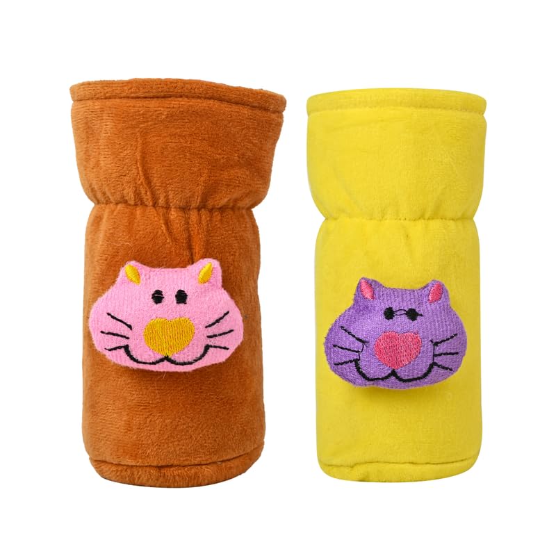 Image of Soft Plush Stretchable Baby Feeding Bottle Cover Easy to Hold Strap with Cute Animated Cartoon| Suitable for 60-125 Ml Feeding Bottle (Brown-Yellow)