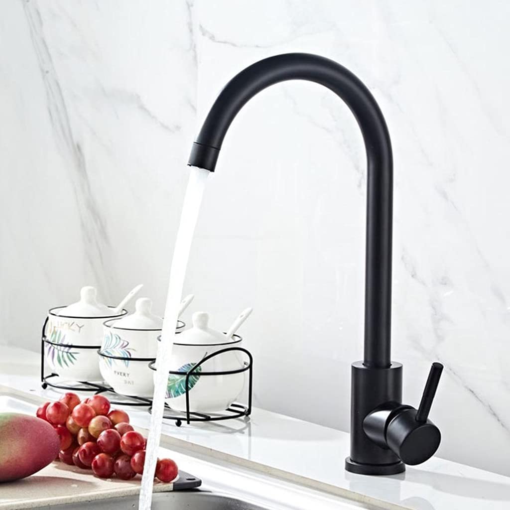 ZQFHSX Kitchen Sink Faucet for Bar Farmhouse Commercial, Black Faucets, Hot Cold Faucet, 360 Degree Rotation Stainless Steel Brushed Faucet(Type B-black)