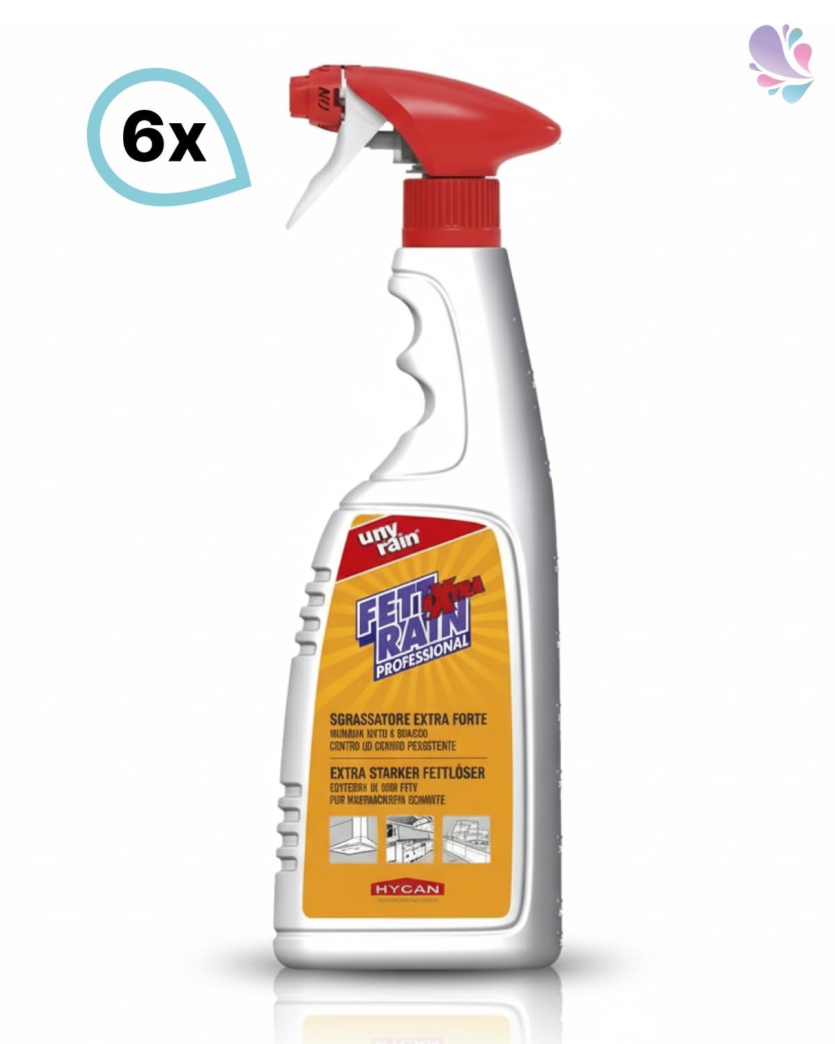 Küchen-Fettlöser Kraftreiniger Spray 6x750 ml | Gebrauchsfertig, gegen verharzte Fette, Gerüche & starke Küchenverschmutzungen
