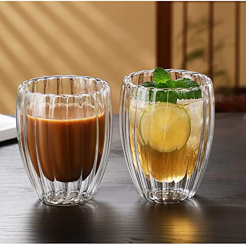 FANTESTICRYAN Doppelwandige Kaffeegläser Spülmaschinenfeste Doppelwandige Glastasse für 2er Set Teegläser, Eiskaffee Gläser Thermogläser doppelwandig Espressotassen Glas Latte Gläser Cover