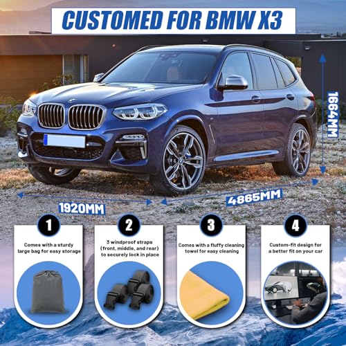 Image of SUV Car Cover Custom Fit for BMW X3 (2007-2026), Waterproof All Weather for Automobiles Full Exterior Cover Rain Sun Snow UV Protector.
