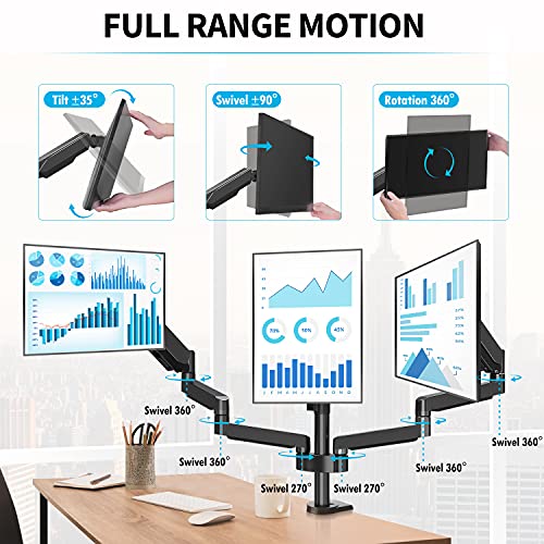 Image of MOUNTUP Triple Monitor Stand - 3 Monitor Desk Mount for Computer Screens Up to 27 inch, 2560 x 1440 Resolution, Black, LCD, Monitor Stand