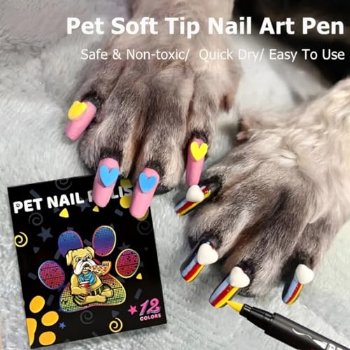 YurMemo Dog Nail Polish Pens, 12 Colors Pet Nail Polish Kit, DIY Pet Nail Art, Quick Dry & Safe for Dog,Cat, Pig, Other Small Animals - Thumbnail 2