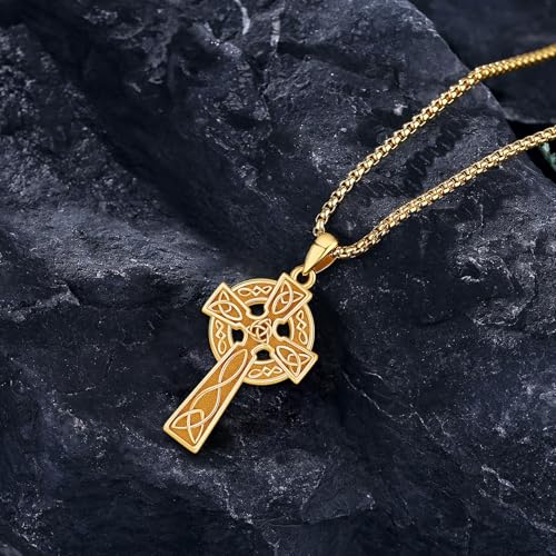 Celtic Cross Necklace Sterling Silver Irish Knot Claddagh Cross Pendant Jewelry for Men with 22"+2" Box Chain2