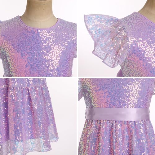 IBAKOM Girl Sparkly Sequin Dress Glitter Birthday Tea Party Flower Girl Wedding Outfit Teen Formal Pageant Fancy Swing Dress3