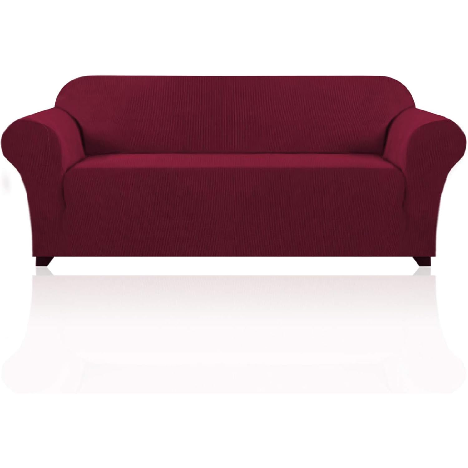 PrinceDeco Stretch Sofa Cover Slipcover Couch Covers for 3 Cushion Couch Furniture Protector Sofa Covers with Non Slip Elastic Bottom Dogs Pet Friendly Fitted(Large Sofa 90"-100",Burgundy Red)