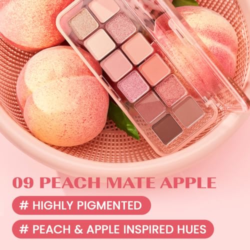 Image of CLIO Pro Eye Palette Air, 12-Color Eye Shadow Palette, Matte Shimmer Mix, Air-Fit Blendable Pigmented Buildable Color, Low Fallout, Peach Coral Neutral Tone, Daily Korean Makeup (09 PEACH MATE APPLE)