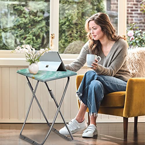 Image of Garden 4 you Folding TV Tray Table,TV Dinner Table with Sturdy MDF Top,Eating Trays for Living Room with No Assembly Required, 2PCS (Sea Blue)