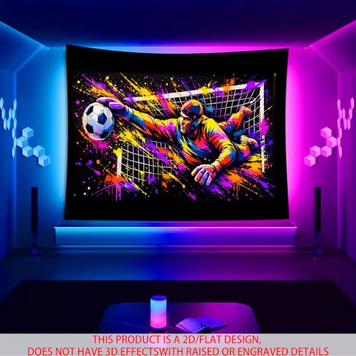 Image of Nuxovilar Splatter Soccer Wall Tapestry Polyester 78.74x59.05 In | Glow Poster Trippy Art Sports Decor UV Wall Hanging Bedroom Game Room Dorm Space (Soccer Goalie Save Scene)