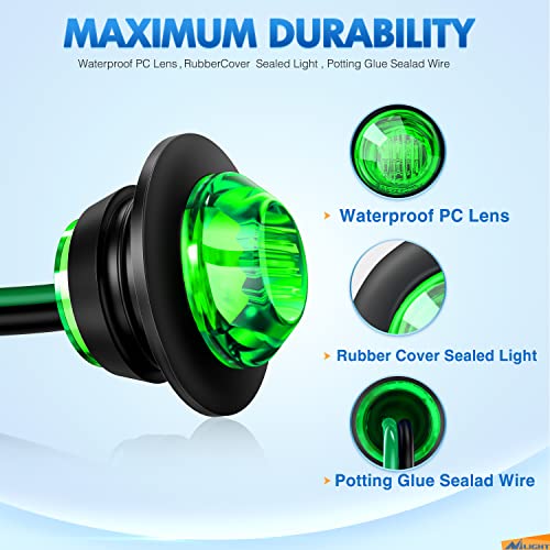 Image of Nilight 3 /4 inch Round LED Clearance Marker Lights,Green, 10-Pack | 12V bullet-style LED marker lights for front, rear & side applications on trailers, trucks, RVs, vans, buses, boats, offroad