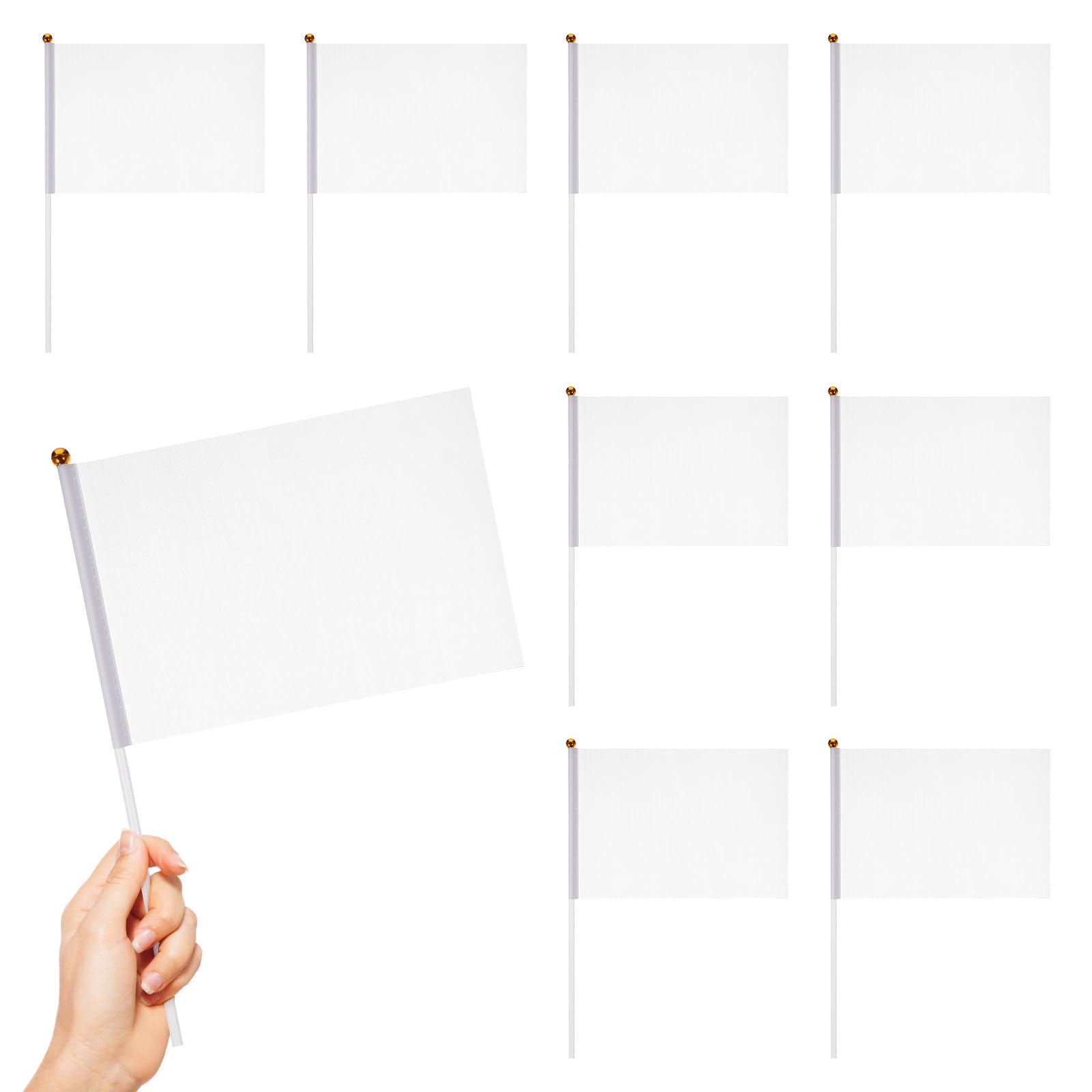 STOBOK 24pcs Mini Hand Flag Plain DIY Hand Waving Flags Portable Referees Sports Match Equipment for Sports Events Car Racing Football Supporters Parties, White