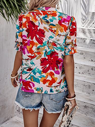 Angashion Womens Tops, Summer Casual Short Sleeve V Neck Solid Flowy Top Loose Tunic Blouses Shirts3