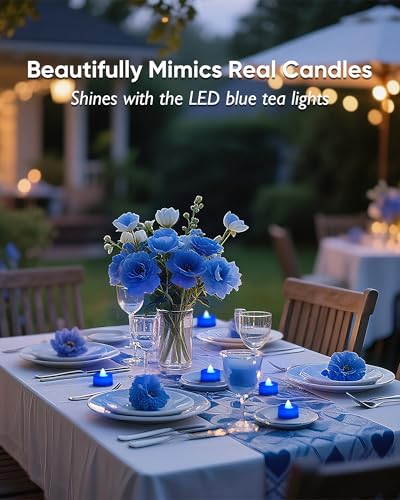 Image of Amagic 30 Pcs Blue Flickering Flameless Tea Lights Battery Operated, 200+ Hours Long Lasting Colored Candles for Wedding, Table Centerpiece, Home Decor, Gift, Party, Halloween, Christmas, Proposal
