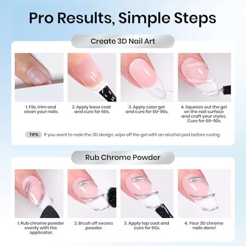 Image of Beetles Chrome Nail Art Gel 3D Sculpting Gel, Clear No Wipe Rhinestone Glue for Chrome Powder, Mirror Effect Nail Designs, Builder Drawing Molding Gel for Gems DIY, 15g