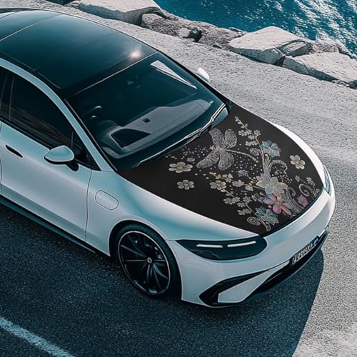 Image of Dragonfly Car Hood Cover Polyester,Engine Protection Cover,Elastic Fabrics Can be Washed,Car Bonnet Banne