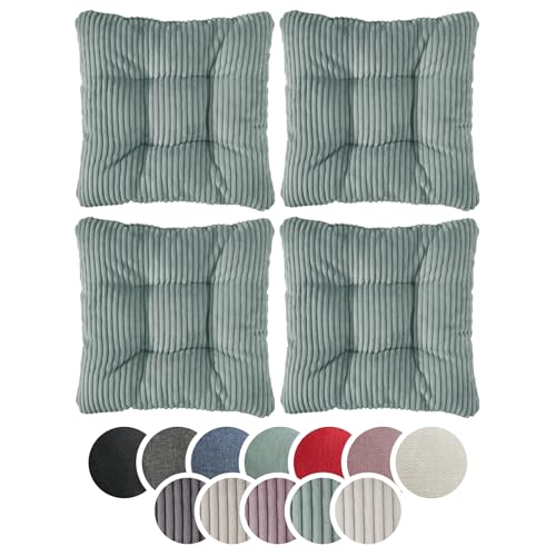 sleepling Stuhlkissen 4er-Set, Cord Optik, weicher Möbelstoff, 38 x 38 cm,...
