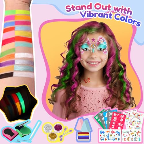 Janolia-Face-Painting-Kit-for-Kids-Water-Based-Face-Paint-23-Colors-Body-Paint-Face-Paint-Palette-Face-Paint-Makeup-for-Halloween-Carnival-Easter-Cosplay-Party-Ideal-Facepaint-Makeup-Kit-for-Kids