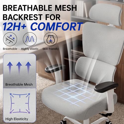 Image of Ergonomic Office Chair, High Back Mesh Computer Chair with Comfortable Adaptive Lumbar Support, Built-in Coat Hanger, SGS Class 4 Gas Lift, Heavy Duty 300lbs for Long Hours Home Office