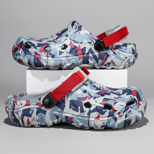 Image of ihinzry Men's Garden Clogs Graphic Mules Clog Slip On Beach Sandals for Men Outdoor Slippers with Adjustable Strap