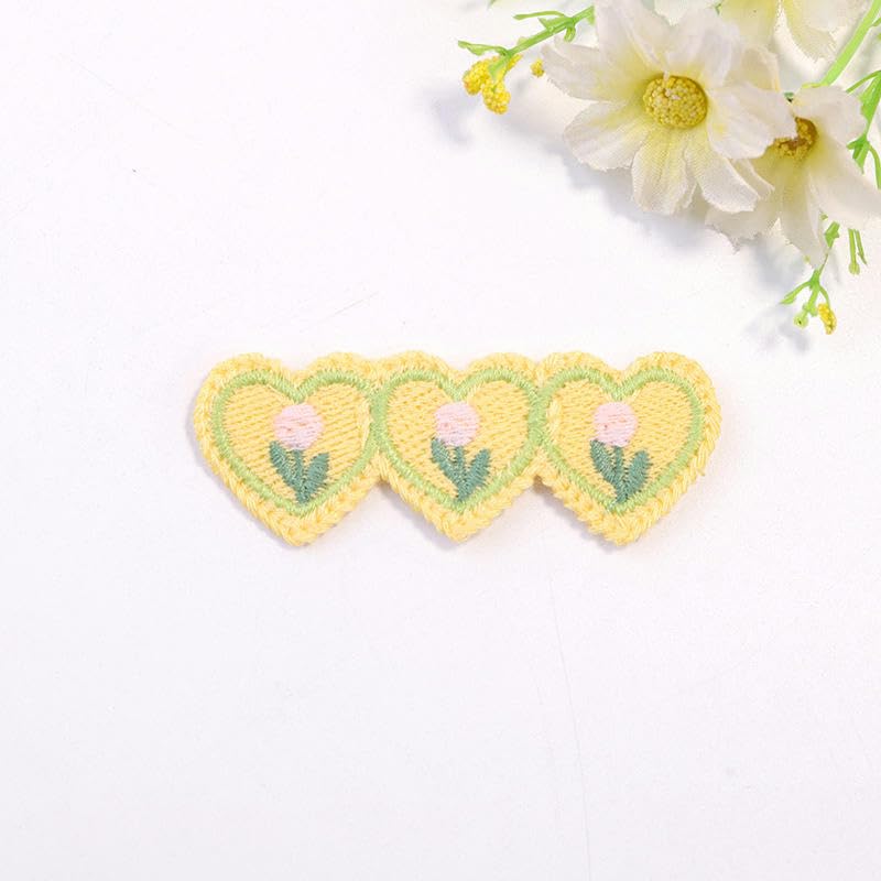 Parches de Bordado 30 Parches pequeños de Flores Ganchillo 3 x 7, cm, Bordados, for Planchar, Chinos, for Coser en Ropa, Vaqueros y Chaquetas(Lemon Yellow)