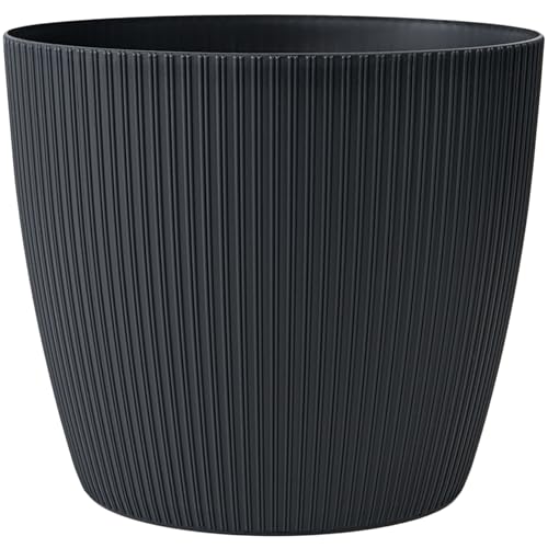 KONZEPT Blumentopf groß, Anthrazite, gerillte Struktur 30cm, Übertöpfe für Zimmerpflanzen aus Kunststoff ideal für Wohnzimmer, Küche und Balkon