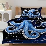 Funda Nordica Cama 90 Pulpo Animales Marinos, Ropa de Cama Pulpo Genial - Funda Edredon 135x200 Tentáculos Góticos de Microfibra Suave con 2 Fundas de Almohada 50x75 cm, con Cremallera Y-601