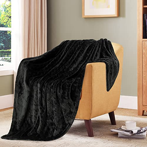 Toonow Fleece Blanket Fuzzy Plush Throw Blanket 50" X 60", Super Soft Fluffy Bed Blanket Geometric Pattern Comfy Microfiber Flannel Blankets For Couch, Bed, Sofa, Black #TOP5
