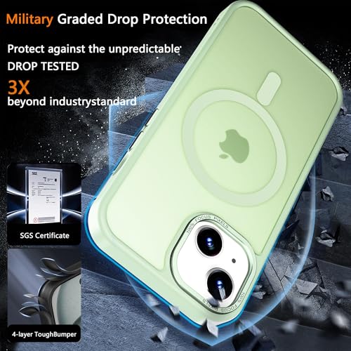 Image of Magnetic iPhone 14 /13 case,Compatible with Magsafe, Military-Grade Protection,Slim Translucent Matte Shockproof with Anti-Scratch Anti-Fingerprint Phone Cover (Matcha Green, iPhone 14 /13)