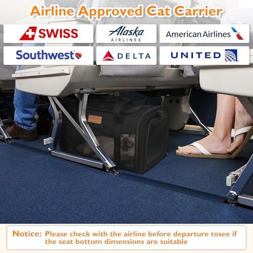 Image of PETUX Airline Approved Pet Carrier - 17x11x9.5 in, Underseat, Top & Side Entry, Soft Sided Cat Carrier for Small Cat Up to 12 lbs with Anti-Scratch Mesh & Litter Box for Travel & Vet - Black