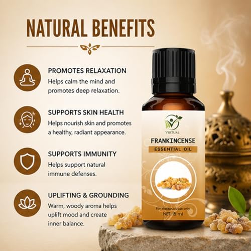 Image of VIRTUAL Frankincense Essential Oil 15ml Pure Aromatherapy Essential Oil for Diffuser Massage Spa Relaxation Home Fragrance and Wellness