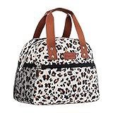 Lunch Tote Bag for Women Freezable Organizer Reusable Cooler Lunch Box for Adult Outdoor Work,School and Picnic Insulated Lunch Bag with Pocket (Leopard Print)