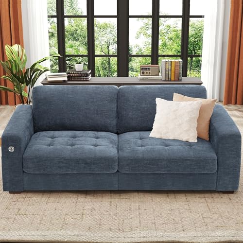 Image of Ihanherry Modern Sofa Living Room Couch with USB /Type-C Charging Port, Comfy 3-Seats Chenille Recliner Sofa for Small Space, Removable Medium Firm Cushion, (89inch, Blue)