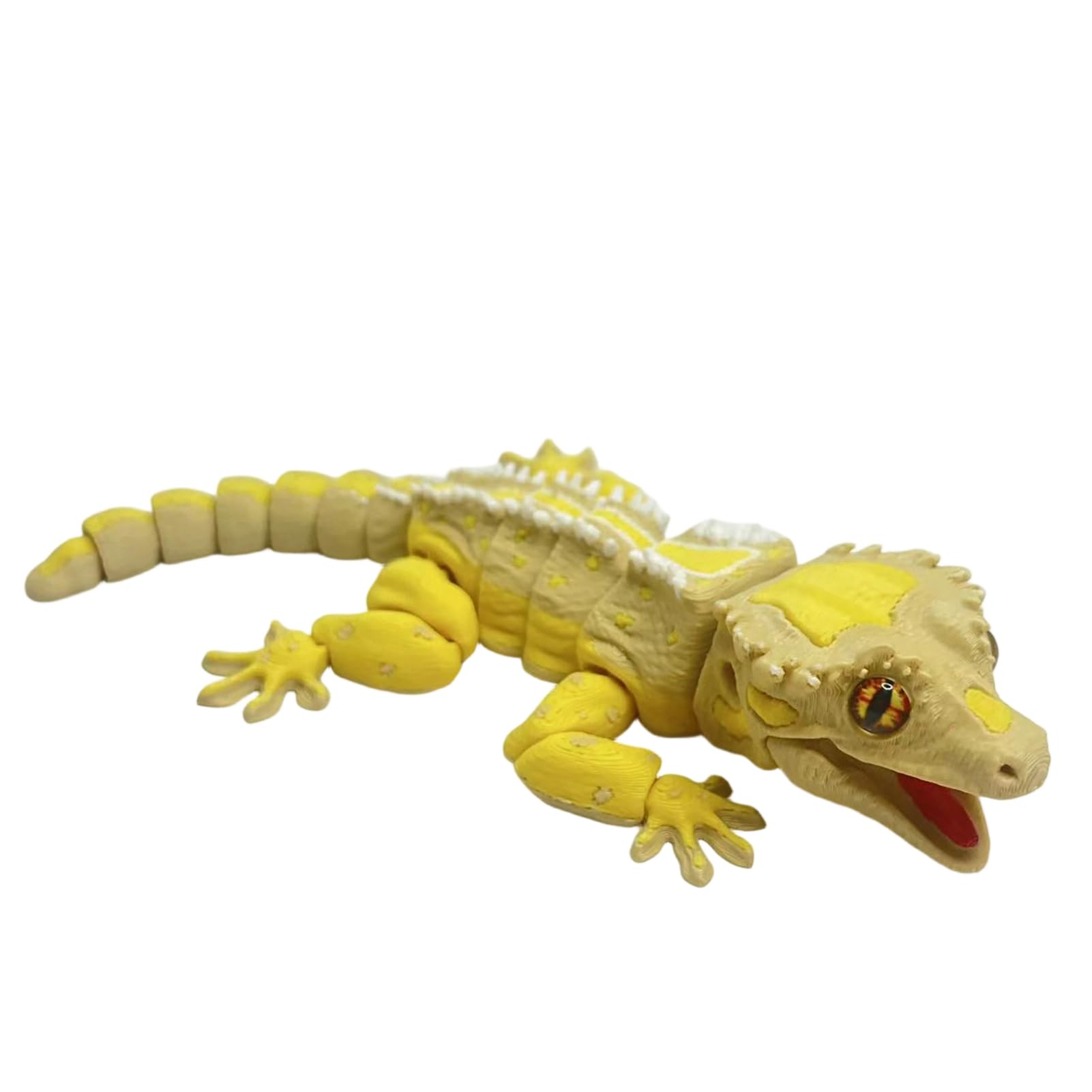 RetroNest 3D Printed Crested Gecko Plush With Movable Joints & Magnetic Feature,Realistic Reptile Figurine For Desktop Refrigerator Fun Fidget Toy & Stress Relief Gift For Coll Lemon Yellow