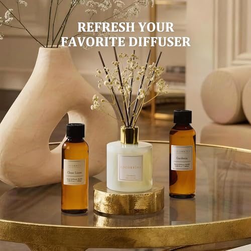 Image of COCORRINA Reed Diffuser Refill Set, 10.2oz Scented Oil Refill 3 Pack, Cashmere Vanilla, Ocean Mist, Lavender Garden, Long Lasting Oil Diffuser Refill with 18 Sticks for Bathroom & Bedroom