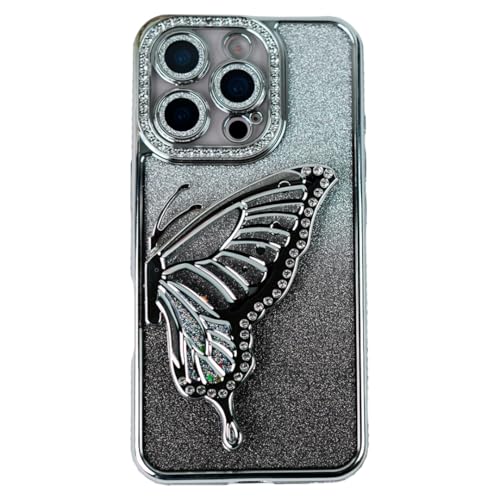 Image of Peeperly Back Cover Case for iPhone 15 Pro Scratch Resistant Anti-Slip TPU Shockproof Protective Durable Glamorous Rhinestone Butterfly Glitter Case for Girls & Women(Silver)