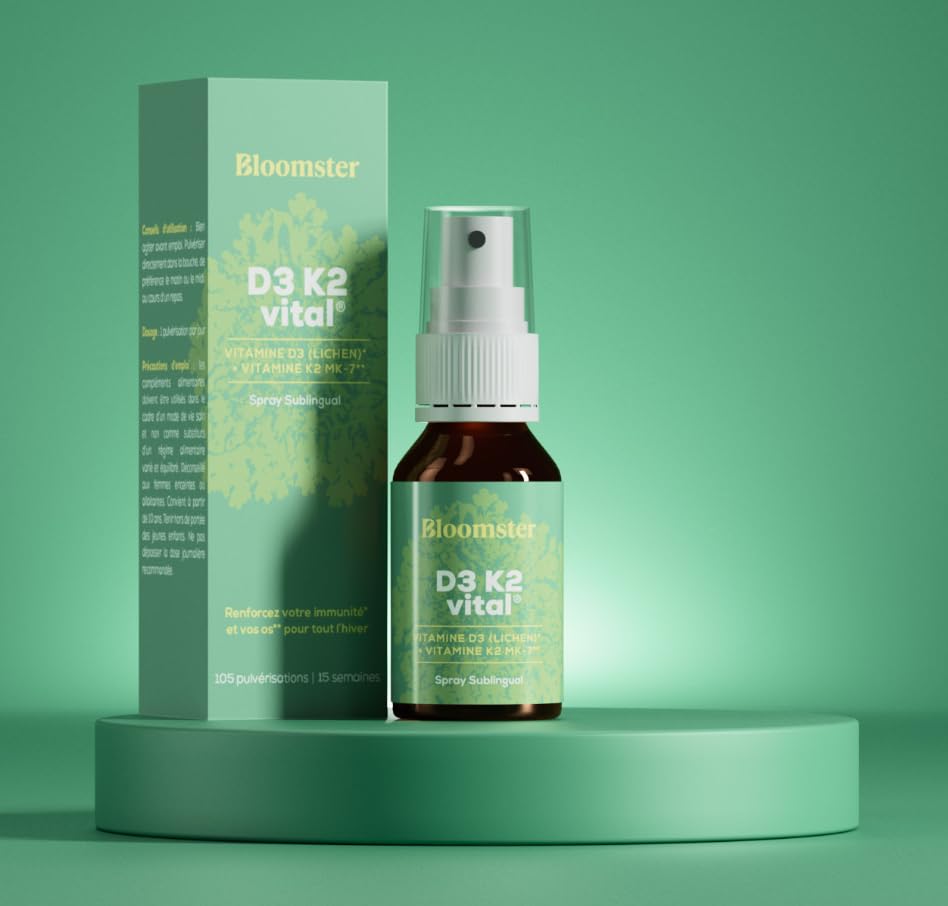 Spray Vitaminas D3 & K2 15 ml - Inmunidad & Salud de los Huesos - D3 Vegetal de liquen boreal - Asimilación y Dosificación óptima - Vegano - Sin gluten ni lactosa - Fabricado en Francia