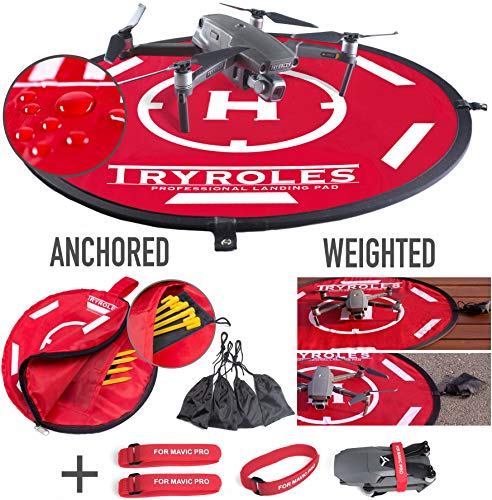 30” Weighted OR Anchored Drone Landing Pad, Waterproof, Functional Carrying Bag, Stash Pocket