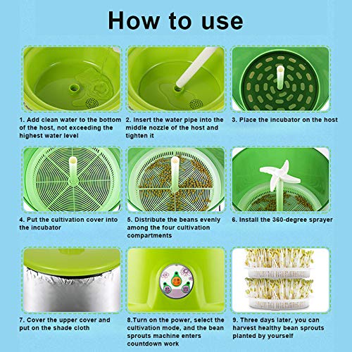 lzndeal DIY Bean Sprout Maker Thermostats Green Vegetable Seedling Growth Bucket Bud Electric Bean Sprout Machine Automatic Seed Sprouter Power-Off Memory Function Sprouter Large Capacity