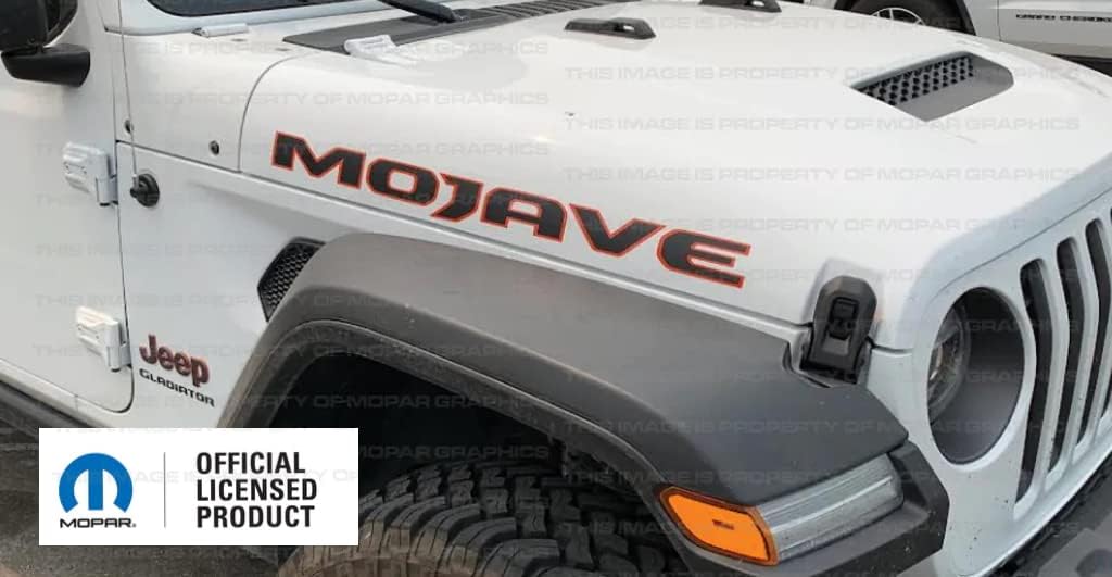 Decal Mods Mojave Hood Graphic Vinyl Decal fits Jeep Wrangler/Mojave JL/JT (2019-2024) Dark Gray w/Orange Outline (Mojave) FDGOO (Set of 2) | FJ6T3