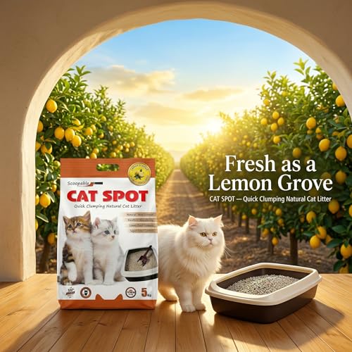 Image of CatSpot Lemon Flower Scented Cat Litter - 5kg | Ultra Absorbent, Quick Clumping, Odor Control, Dust-Free Formula for Cats (Pack of 4)