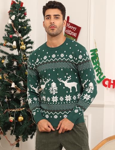 LecGee Christmas Sweater Couple Roundneck Reindeer Snowflakes Ugly Long Sleeve Knitted Sweater Pullover Slim Fit Men Women - Image 5