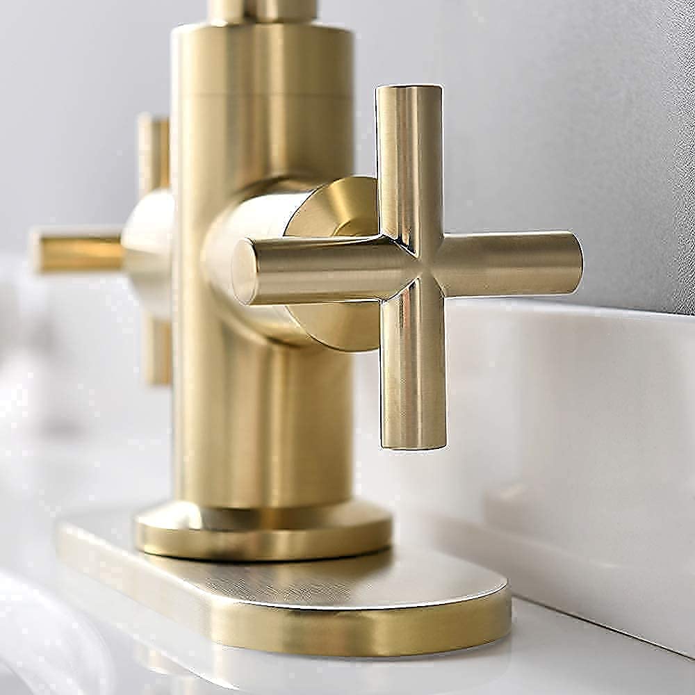 Robinet de Salle de Bain à Deux poignées, entraxe de 4 Pouces, avec bonde, Plaque de Montage et Flexibles d'alimentation, Compatible avec 1 à 3 Trous.