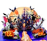 Halloween 3D Pop-Up Karte – Spukschloss mit Geistern, Kürbissen & Fledermäusen – Handgemachte Grußkarte (30×20×15 cm geöffnet) – Gruselige Geschenkidee zu Halloween