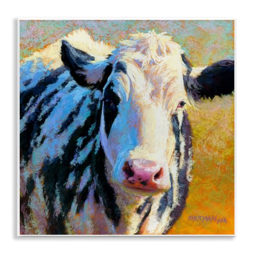 Spotted Cow Animal Portrait, 12 x 12 Inch Mounted Print on Wall Plaque