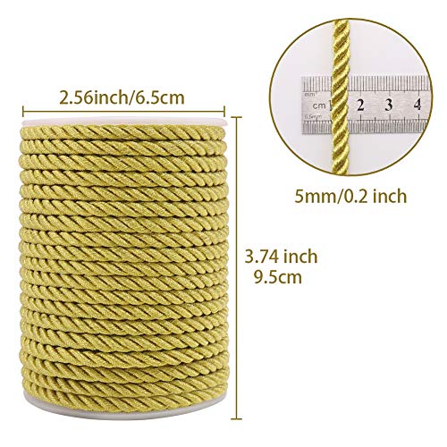 Tenn Well 5Mm Twisted Cord Trim, 59 Feet Gold Decorative Rope For Curtain Tieback, Upholstery, Honor Cord, Home Decor #TOP4