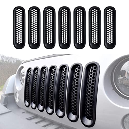 [Upgrade Clip in Version] IPARTS Matte Black Front Grill Mesh Grille Inserts Kit for Jeep Wrangler & Wrangler Unlimited 2007-2015 - 7PCS