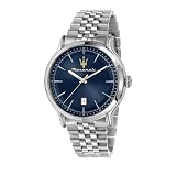 マセラティ メンズ腕時計 EPOCAシリーズ 42MM ブルーダイヤル クォーツ時計 日付表示 ステンレス 10気圧防水 トライデントロゴ ビジネス スポーツ 高級 ギフト